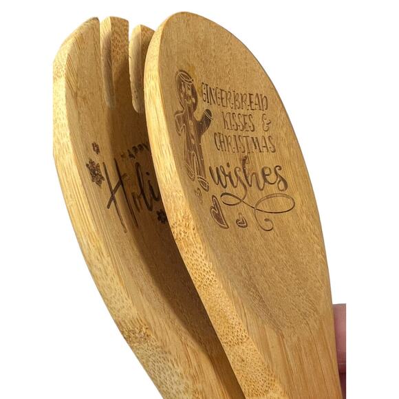 Bamboo Wooden Spoon And Fork Gingerbread Christmas Holiday Baking Serving Table - Picture 6 of 15